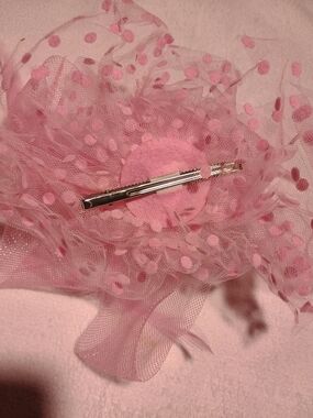 Pink Polka Dot Tulle Hair Clip with Alligator Clip